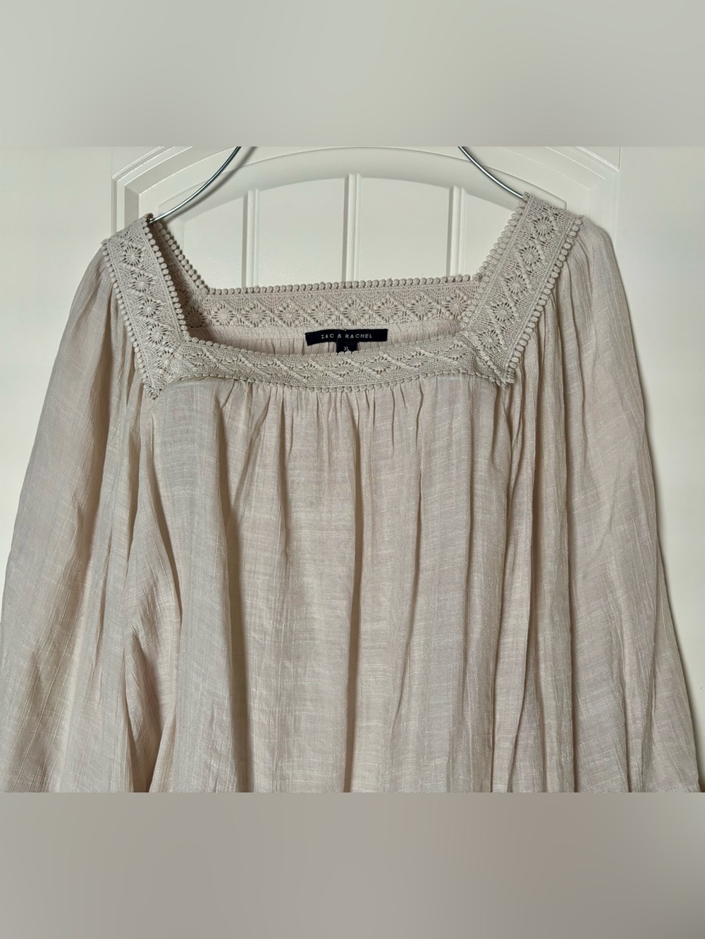 Zac & Rachel Soft Cream Lace-Trim Square Neck w/ Crochet Blouse Size XL - Picture 3 of 10